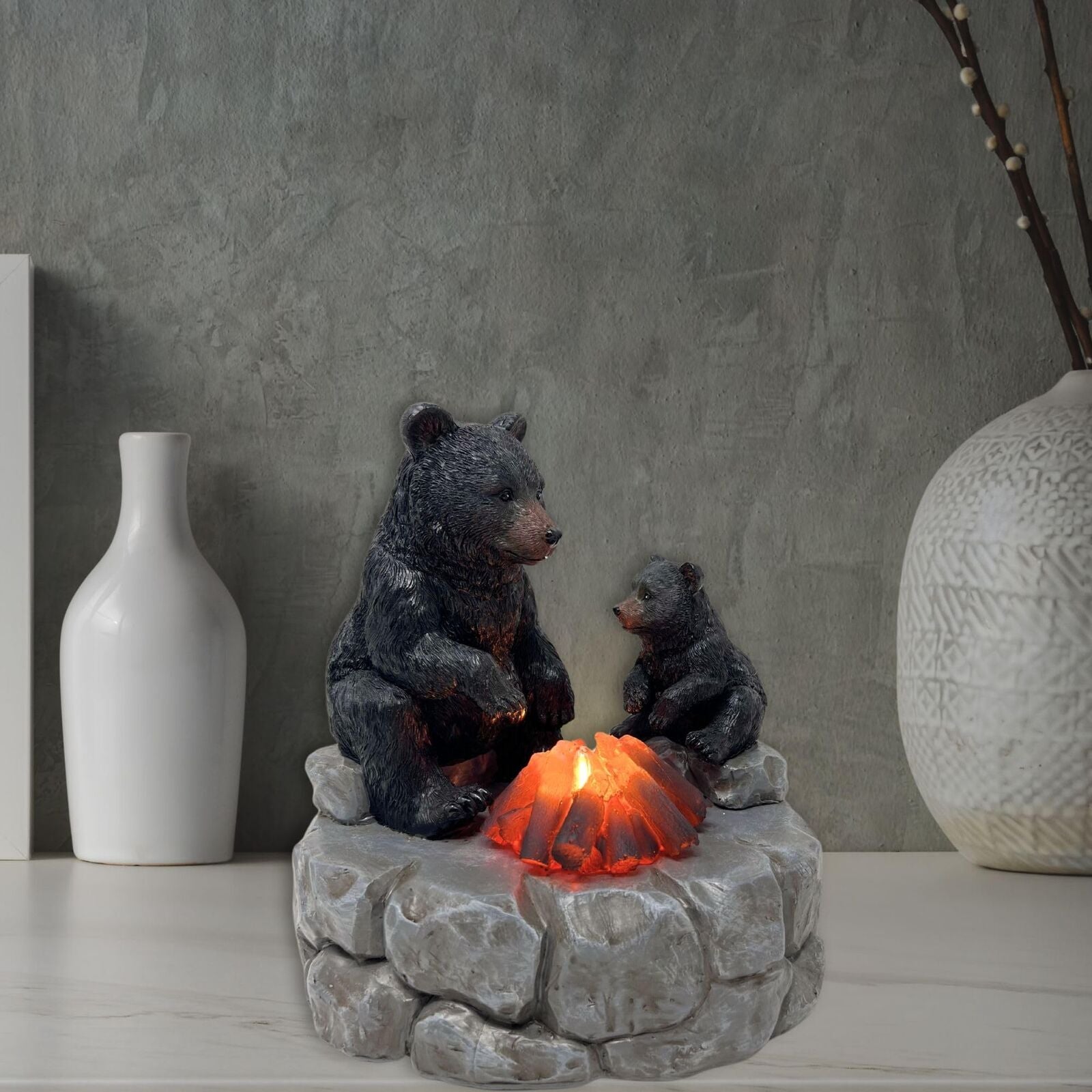 Bestgiftever Rustic Bear and Cub Camp Fire Night Light Table Top - Indoor Cab...