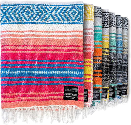 Authentic Handwoven Mexican Blanket | Yoga Blankets, Outdoor, Picnic, Beach, Camping | Equestrian Saddle | Serape 50X70 Inches - 1 Blanket