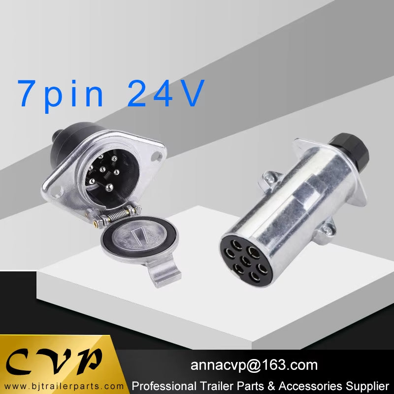 7 Pin 24V Metal Towing Towbar Trailer Truck Plug Socket Set Wiring Connectors Electric RV Parts Camper Caravan Accessories