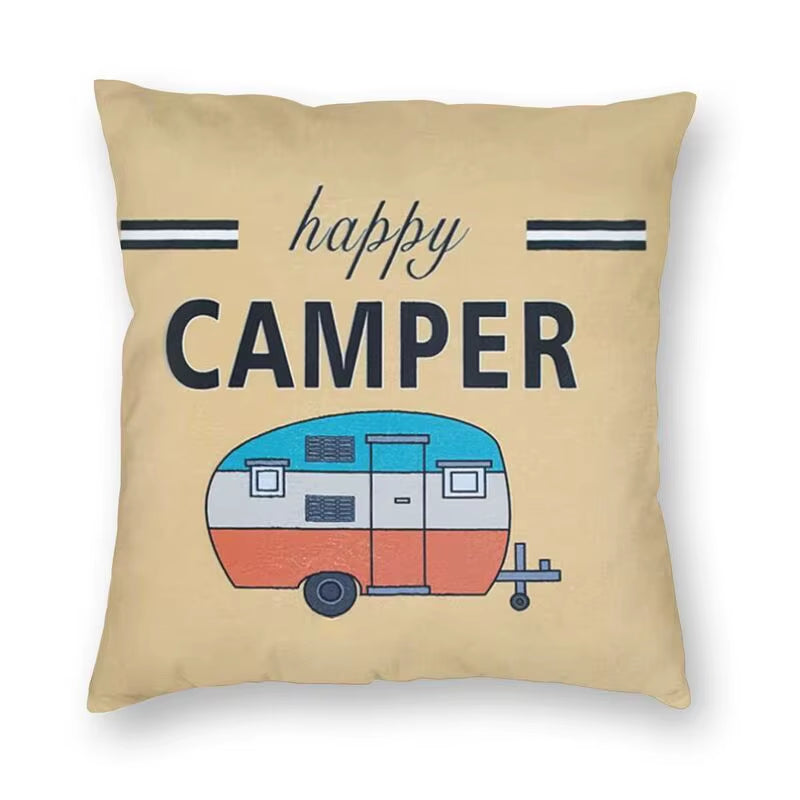 Happy Camping Trailer Camper Throw Pillow Case Home Decorative Custom Square Cushion Cover 40X40Cm Pillowcover for Sofa