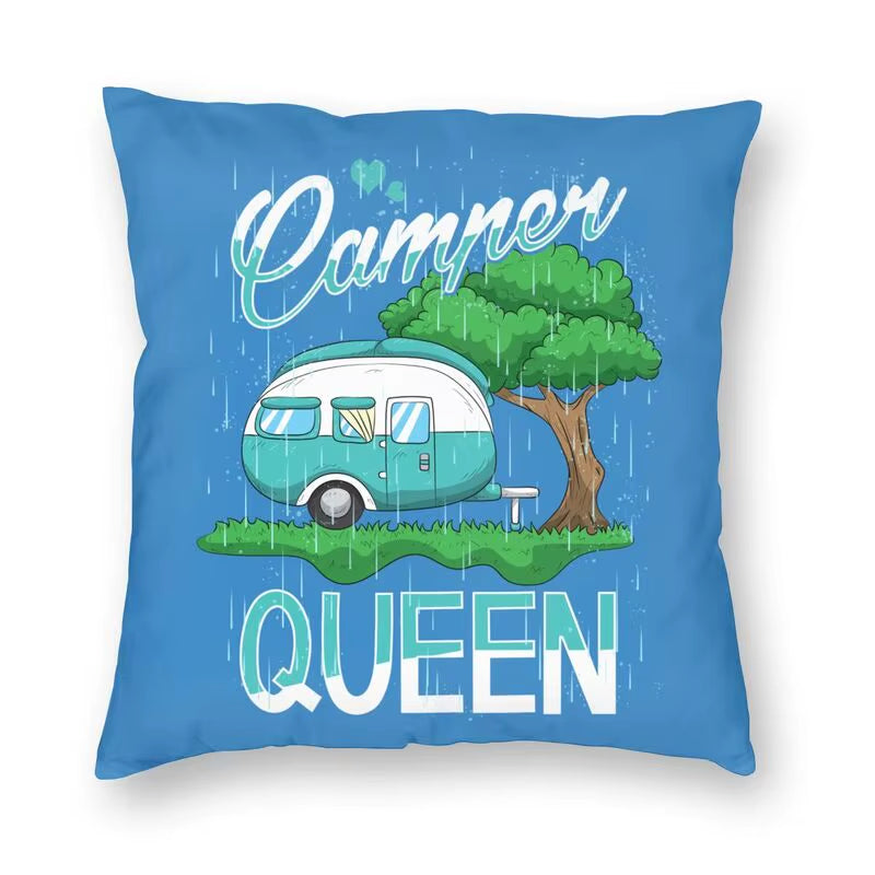 Happy Camping Trailer Camper Throw Pillow Case Home Decorative Custom Square Cushion Cover 40X40Cm Pillowcover for Sofa