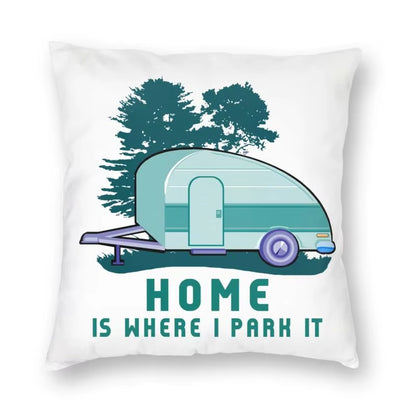 Happy Camping Trailer Camper Throw Pillow Case Home Decorative Custom Square Cushion Cover 40X40Cm Pillowcover for Sofa