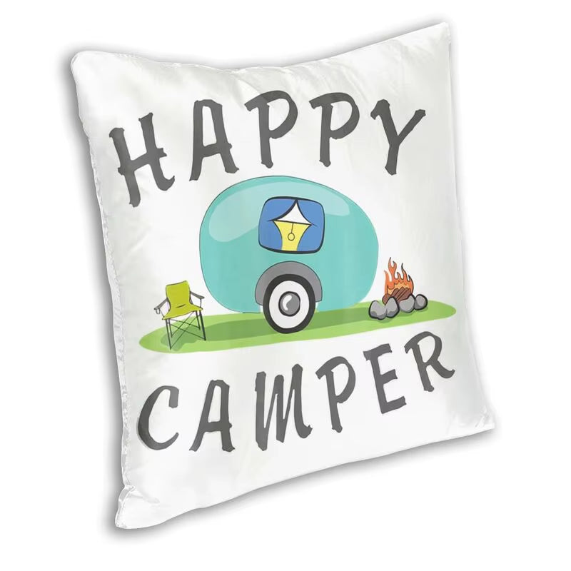 Happy Camping Trailer Camper Throw Pillow Case Home Decorative Custom Square Cushion Cover 40X40Cm Pillowcover for Sofa