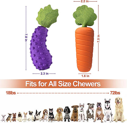 Squeaky Dog Toys for Aggressive Chewer Large Medium Small Breed Dog, Tough Durable Dog Chew Toys with Non-Toxic Natural Rubber for Teething (Eggplant-Radish)