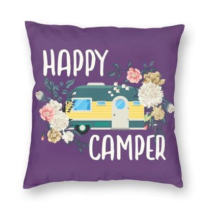 Happy Camping Trailer Camper Throw Pillow Case Home Decorative Custom Square Cushion Cover 40X40Cm Pillowcover for Sofa