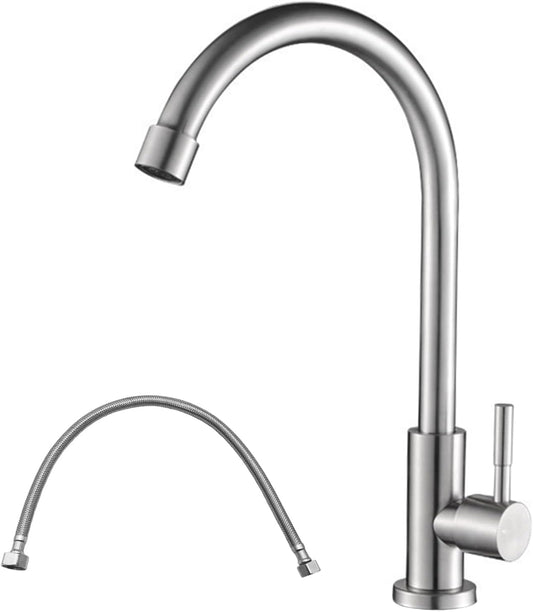 Brushed Nickel Kitchen Faucet Cold Water Only 1 Hole Single Handle 360 Degree...