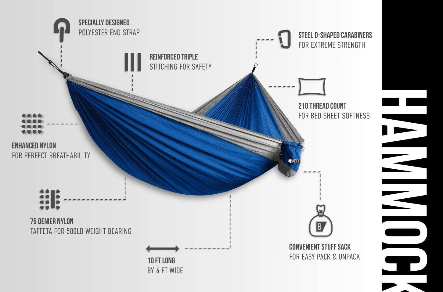 Camping Hammock - Hammock - Camping Gear - 2 Person Hammock - Backpacking Tree Hammock - Double Hammock Camping - Hiking Gear - Portable Hammock for Camping - Travel Hammock - Outdoor