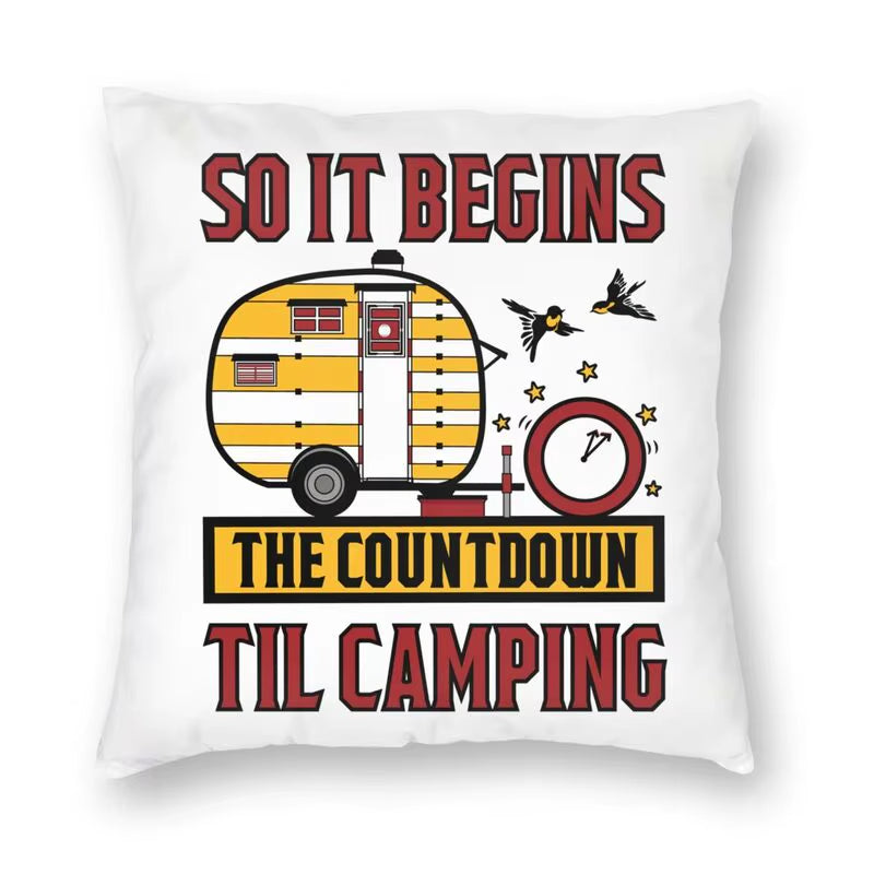 Happy Camping Trailer Camper Throw Pillow Case Home Decorative Custom Square Cushion Cover 40X40Cm Pillowcover for Sofa