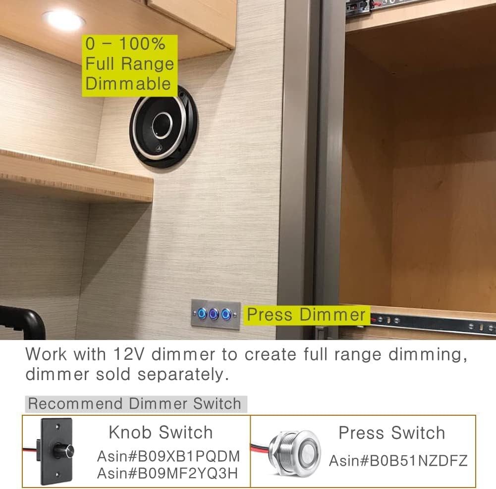 DC 12V LED Ceiling Light Rvs Boat Van Recessed Puck Light, Super Slim Flush Mount Downlights for Caravan Camper Travel Trailer Motorhome Yachts Interior Lighting, 3W 4 Pack (Warm White)