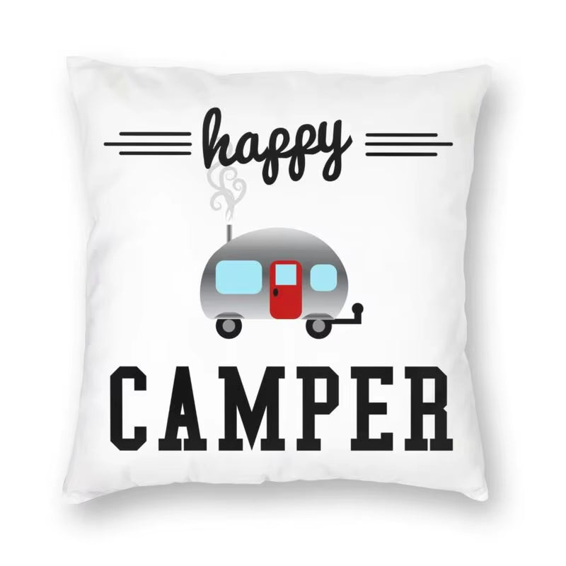 Happy Camping Trailer Camper Throw Pillow Case Home Decorative Custom Square Cushion Cover 40X40Cm Pillowcover for Sofa