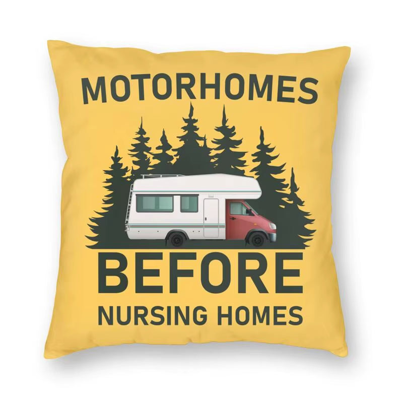 Happy Camping Trailer Camper Throw Pillow Case Home Decorative Custom Square Cushion Cover 40X40Cm Pillowcover for Sofa