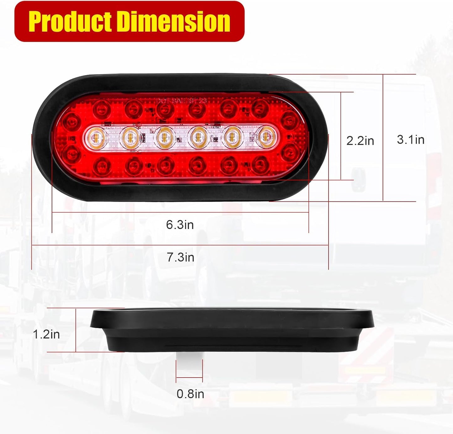 6" Oval Trailer Lights, 22 LED Trailer Lights, Stop Brake Lights Taillights Running Red and White Backup Reverse Lights, LED Trailer Lights Kit for Utility Trailer