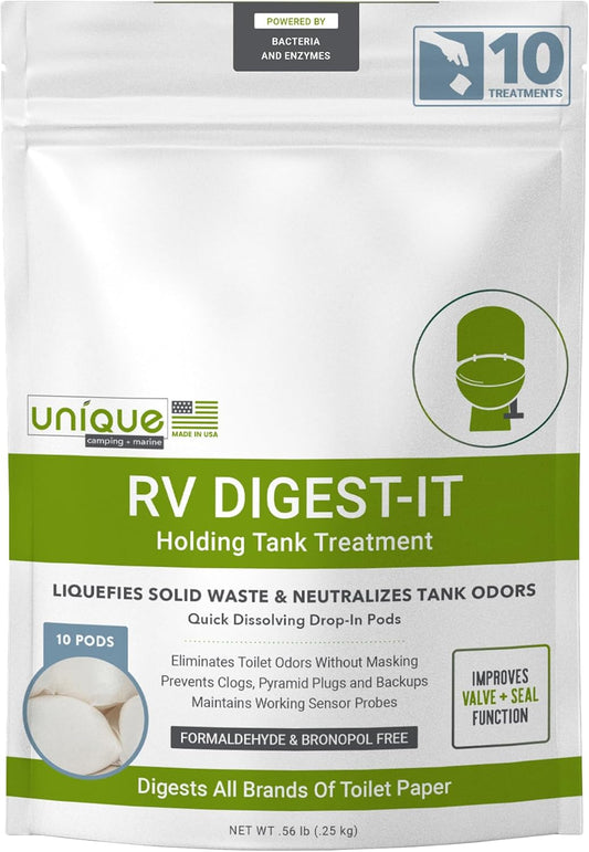 RV Digest-It Black Water Tank Treatment - Concentrated Drop in Pods RV Toilet Treatment - Eliminates Odor, Liquifies Waste, Prevents Sensor Misreading, CA Approved (10 Pods)