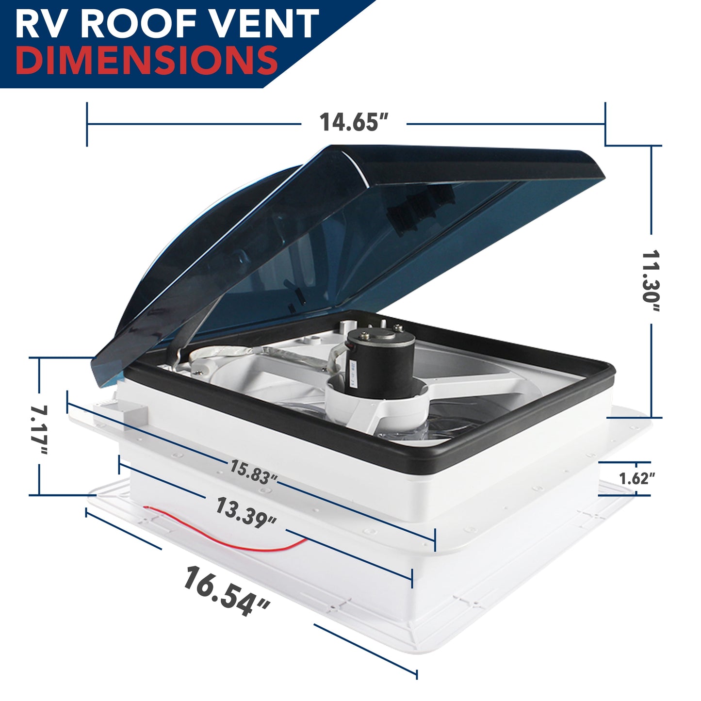 Coachworks 14" X 14" RV Roof Vent Fan 12V Manual Riser Reversible Manual Lift with Smoked Lid