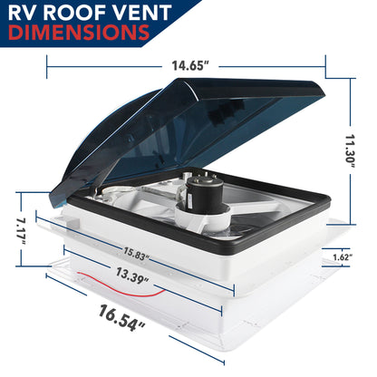 Coachworks 14" X 14" RV Roof Vent Fan 12V Manual Riser Reversible Manual Lift with Smoked Lid