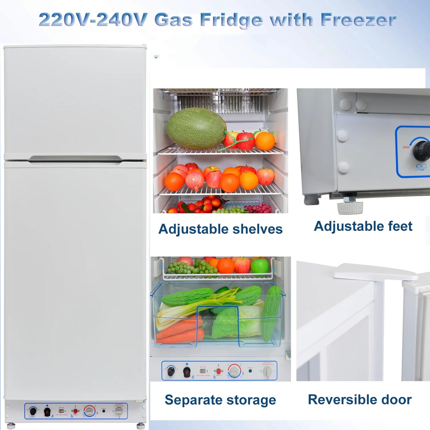 9.4 Cu Ft 64 In*H Propane Refrigerator AC 110V Freezer Large Capacity Frigde Camper Motorhome