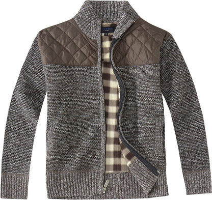 Boy'S Knitted Full Zip Cardigan Sweater with Soft Brushed Flannel Lining