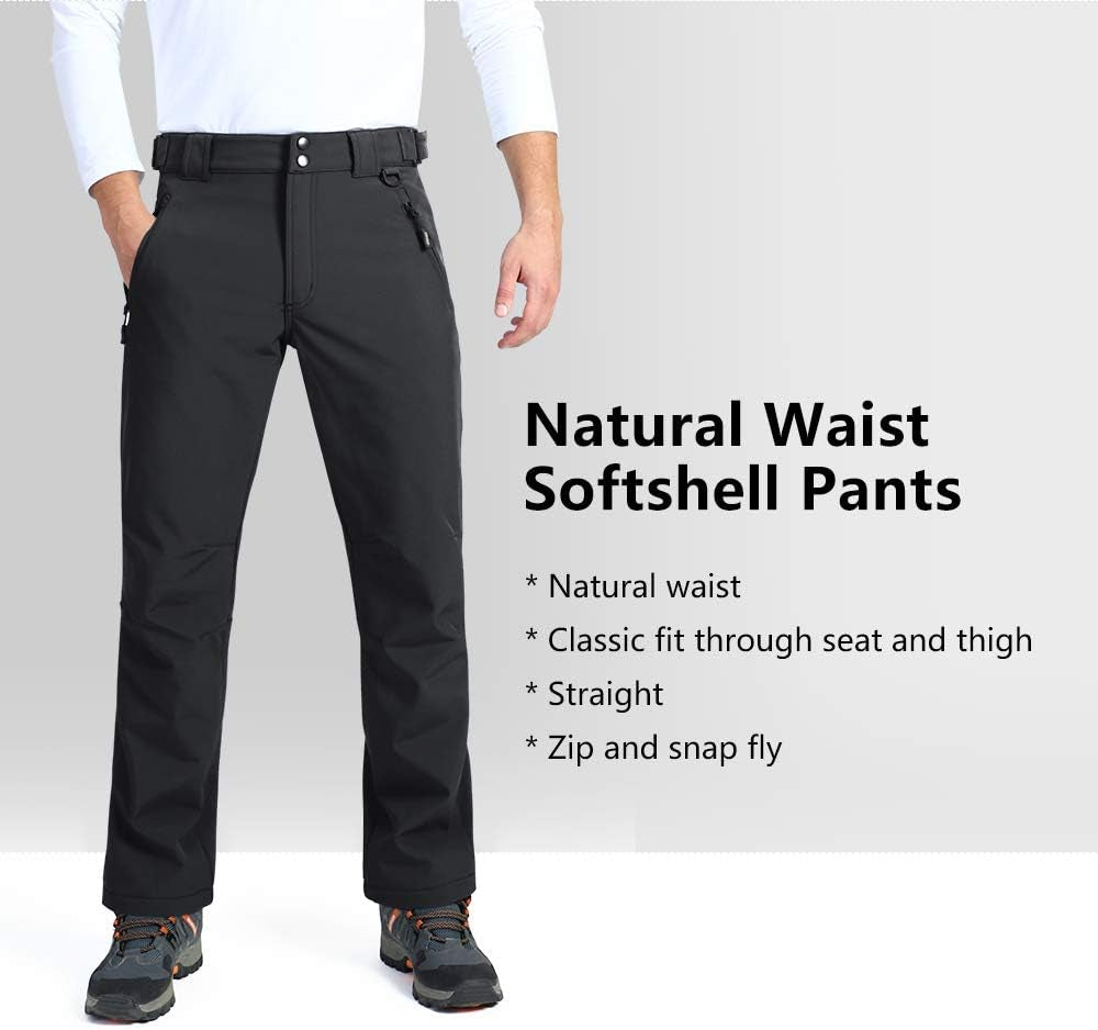 Men'S Lite Waterproof Windproof Fleece Lined Warm Hiking Ski Snow Pants Expandable-Waist