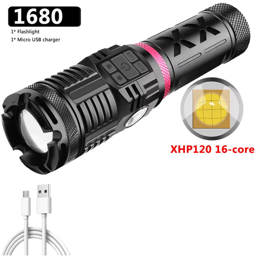 XHP240 the Most Brightest 4 Color Led Flashlight USB Rechargeable Powerbank 3Pcs 18650 Battery Torch Aluminum Zoomable Lantern