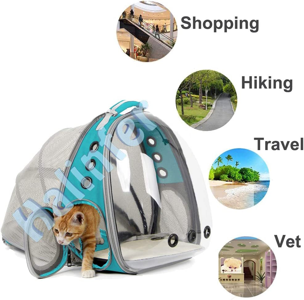 Cat Travel Backpack with Fan, Fit up to 12 Lbs, Space Capsule Astronaut Clear Bubble Window Pet Backpack for Kitten and Small Puppy Green