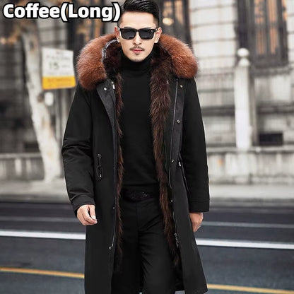 Faux Fur Coat Loose Overcoat Thick Warm Men Plush Coats Fox Hair Inner Liner Detachable Collar Long Fur Parkas Fur Jacket