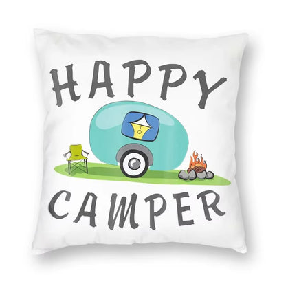 Happy Camping Trailer Camper Throw Pillow Case Home Decorative Custom Square Cushion Cover 40X40Cm Pillowcover for Sofa