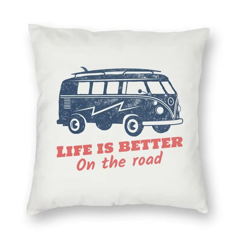 Happy Camping Trailer Camper Throw Pillow Case Home Decorative Custom Square Cushion Cover 40X40Cm Pillowcover for Sofa