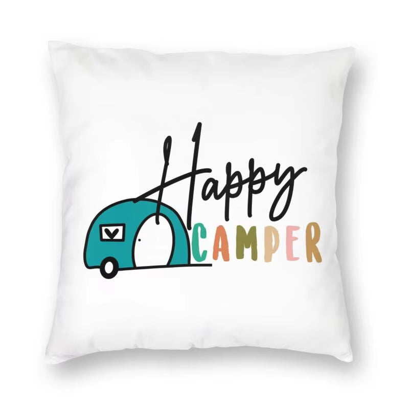 Happy Camping Trailer Camper Throw Pillow Case Home Decorative Custom Square Cushion Cover 40X40Cm Pillowcover for Sofa