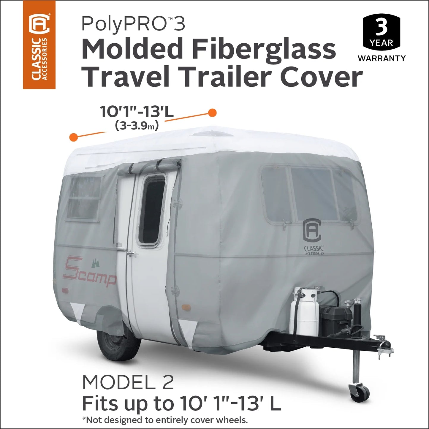 Overdrive Polypro 3 Molded Fiberglass Travel Trailer Cover, Fits 10-13' Trailers