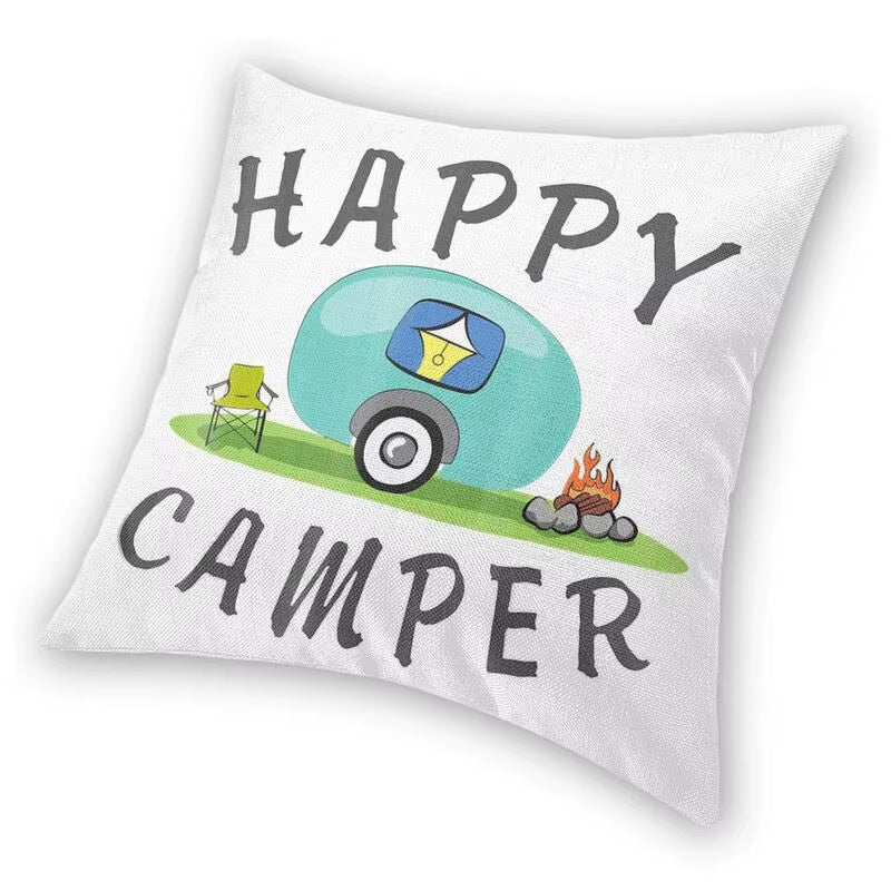 Happy Camping Trailer Camper Throw Pillow Case Home Decorative Custom Square Cushion Cover 40X40Cm Pillowcover for Sofa