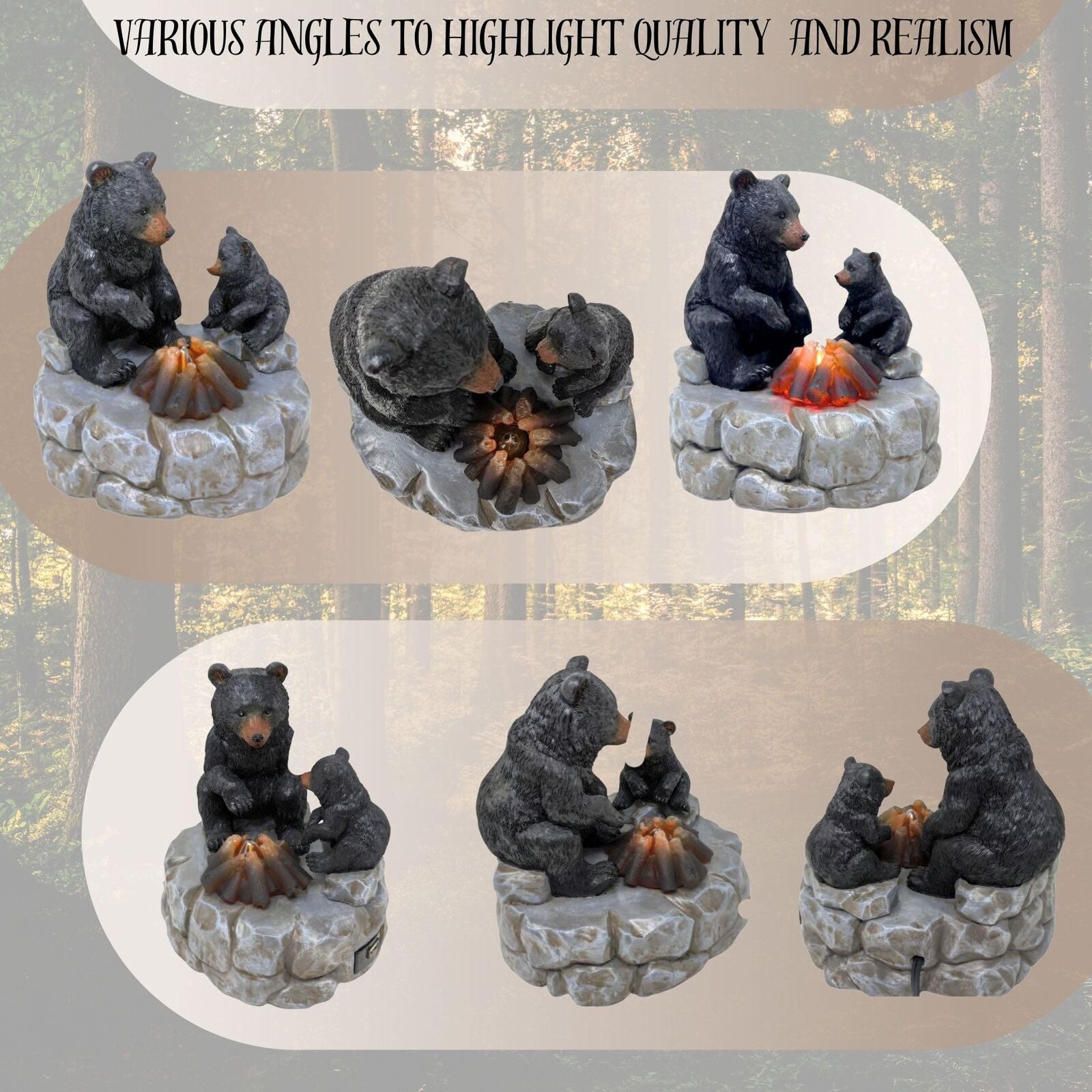 Bestgiftever Rustic Bear and Cub Camp Fire Night Light Table Top - Indoor Cab...