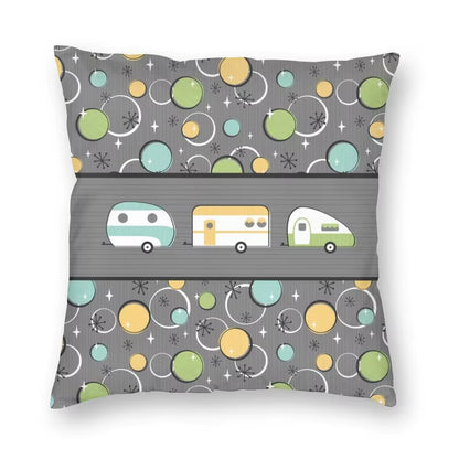 Happy Camping Trailer Camper Throw Pillow Case Home Decorative Custom Square Cushion Cover 40X40Cm Pillowcover for Sofa