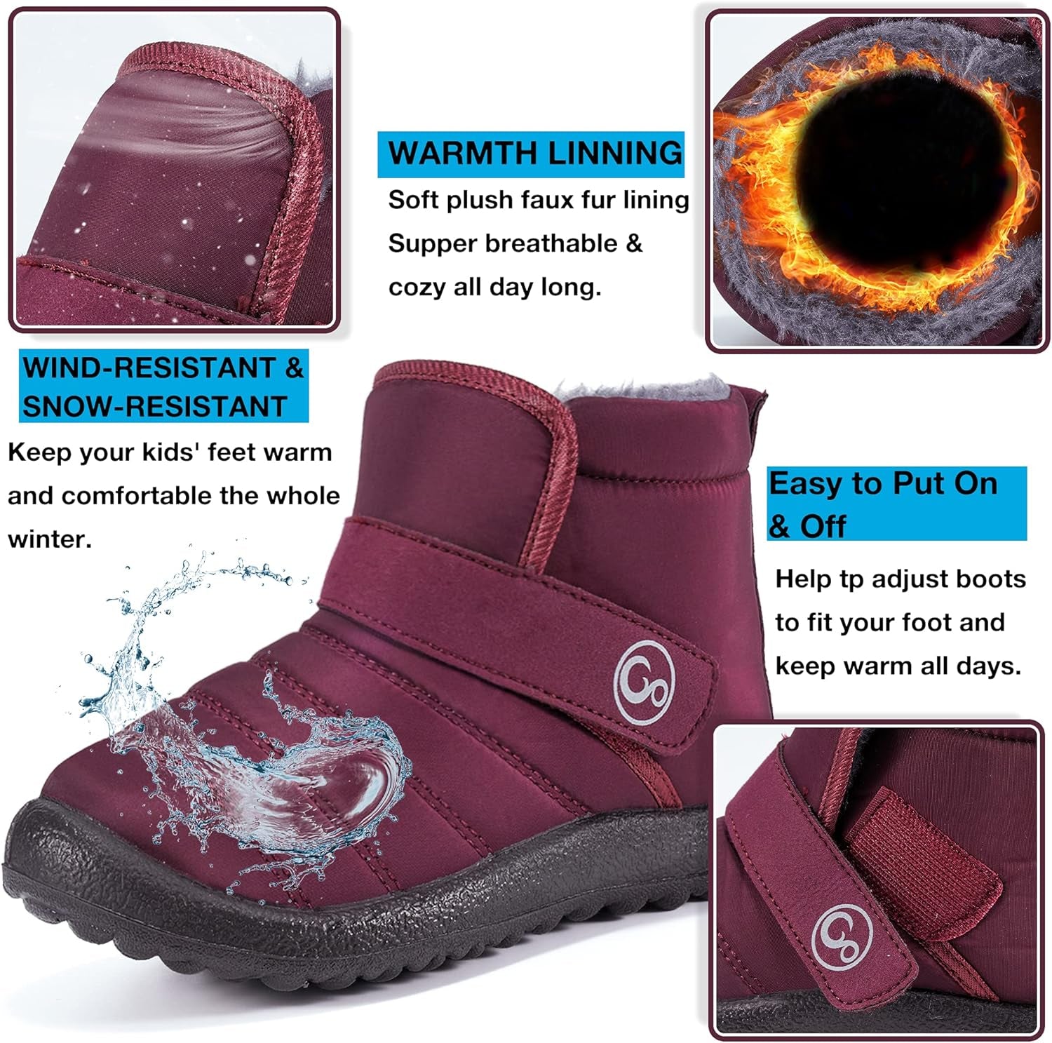 Boys Girls Winter Snow Boots: Waterproof Toddler Little Kid Boot with Fur Lined Easy Handles Unisex Child Warm Booties Comfortable Non Slip Walking