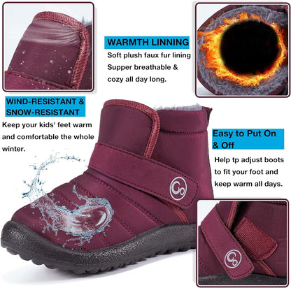 Boys Girls Winter Snow Boots: Waterproof Toddler Little Kid Boot with Fur Lined Easy Handles Unisex Child Warm Booties Comfortable Non Slip Walking