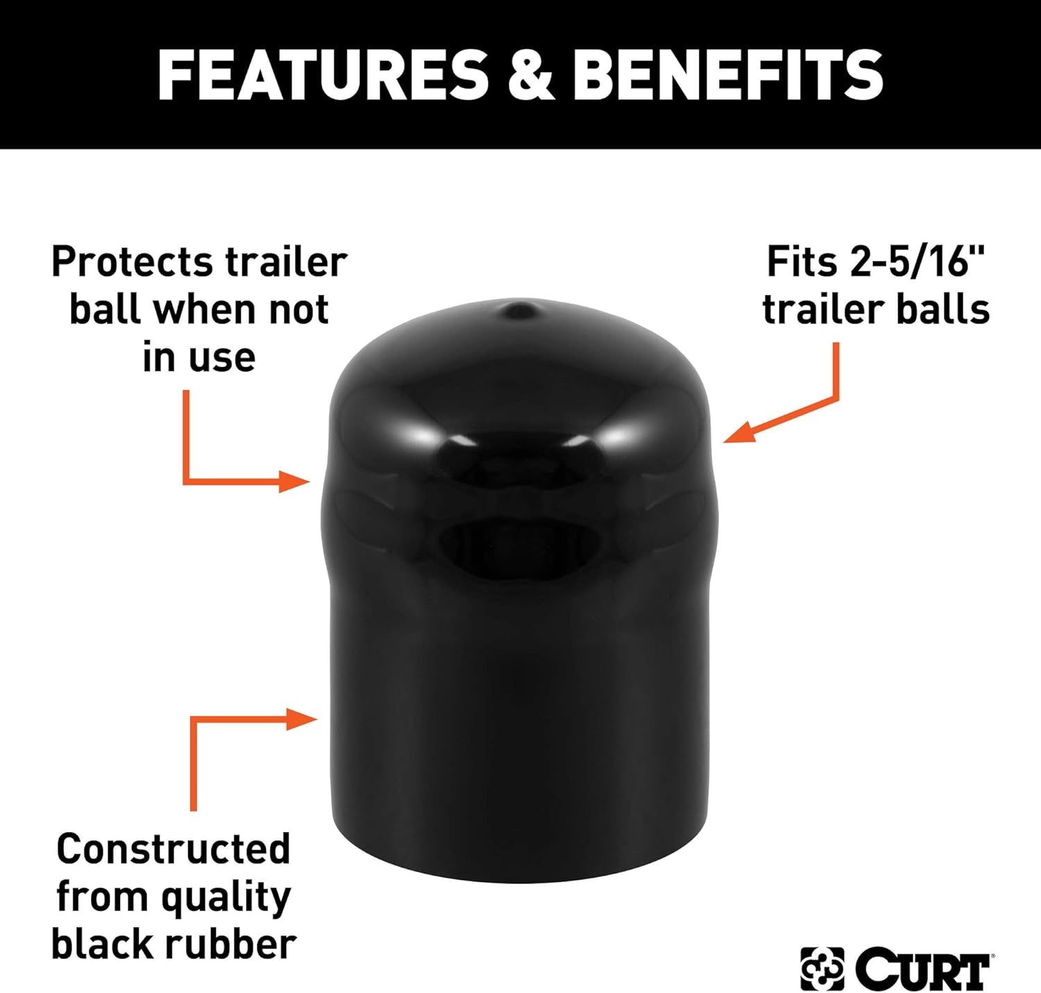 21811 Black Rubber Trailer Hitch Ball Cover, 2-5/16-Inch Diameter