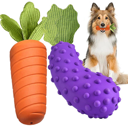 Squeaky Dog Toys for Aggressive Chewer Large Medium Small Breed Dog, Tough Durable Dog Chew Toys with Non-Toxic Natural Rubber for Teething (Eggplant-Radish)