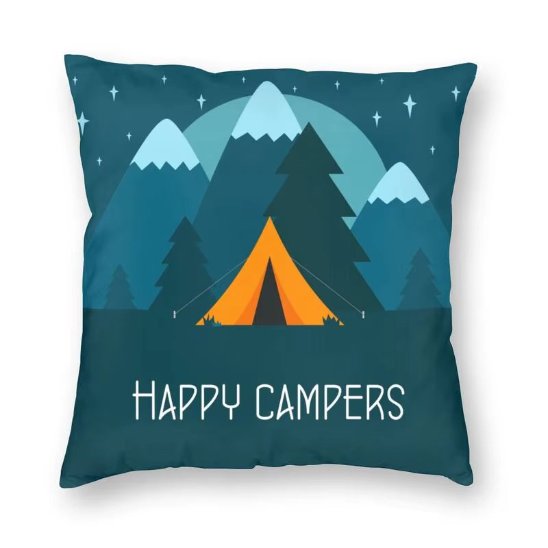 Happy Camping Trailer Camper Throw Pillow Case Home Decorative Custom Square Cushion Cover 40X40Cm Pillowcover for Sofa