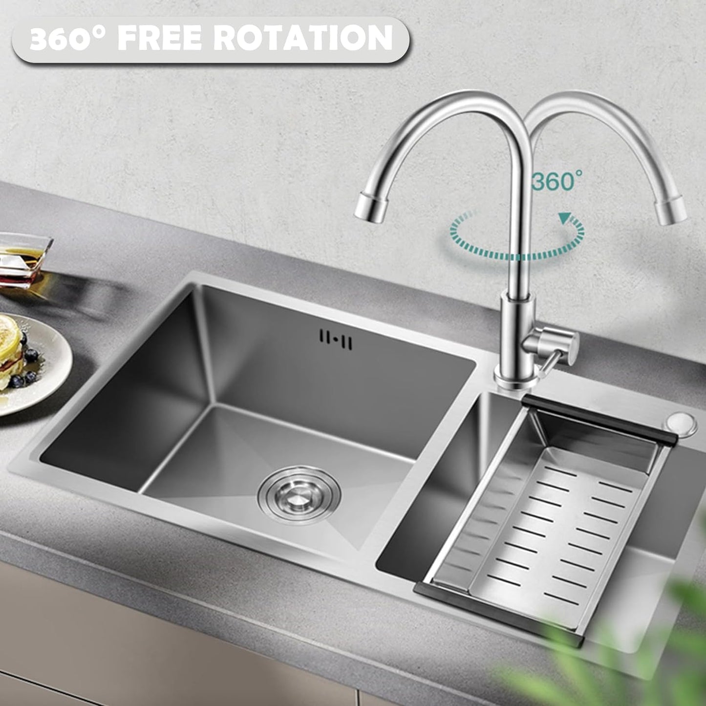 Brushed Nickel Kitchen Faucet Cold Water Only 1 Hole Single Handle 360 Degree...