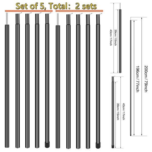 Telescopic Tent Pole 2 Sets Adjustable Aluminium Alloy Rods for Trailor Backpacking Hiking Camping Awning Shelter Canopy