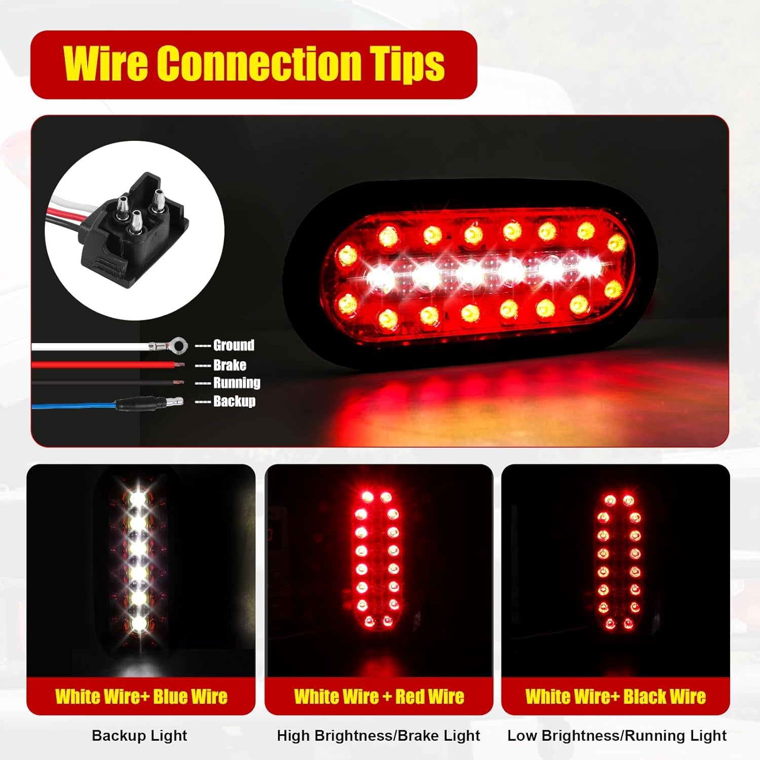 6" Oval Trailer Lights, 22 LED Trailer Lights, Stop Brake Lights Taillights Running Red and White Backup Reverse Lights, LED Trailer Lights Kit for Utility Trailer