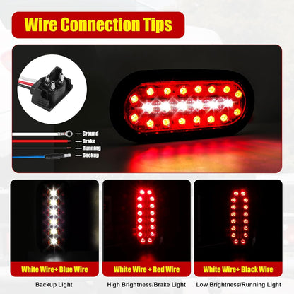 6" Oval Trailer Lights, 22 LED Trailer Lights, Stop Brake Lights Taillights Running Red and White Backup Reverse Lights, LED Trailer Lights Kit for Utility Trailer