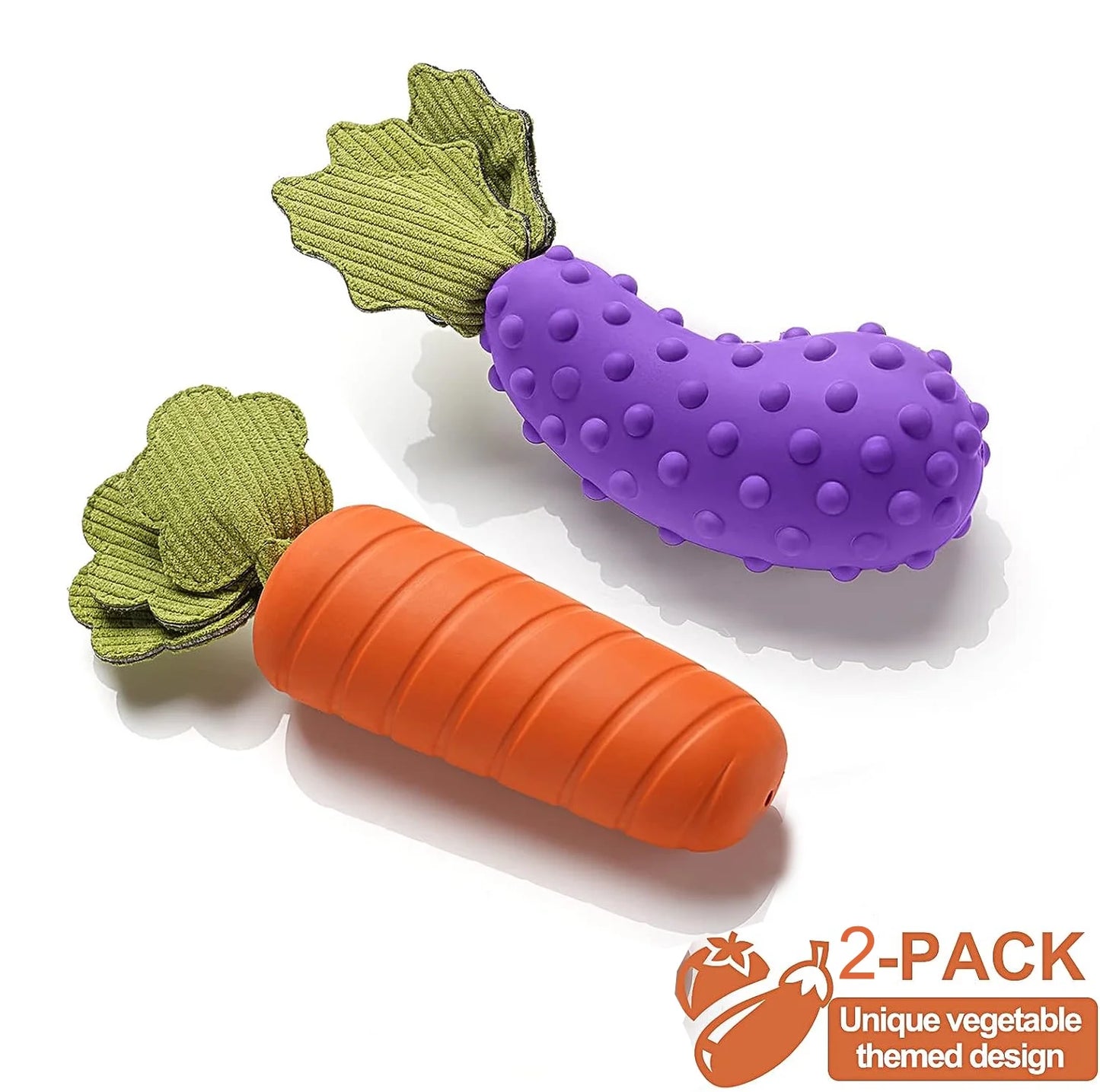 Squeaky Dog Toys for Aggressive Chewer Large Medium Small Breed Dog, Tough Durable Dog Chew Toys with Non-Toxic Natural Rubber for Teething (Eggplant-Radish)