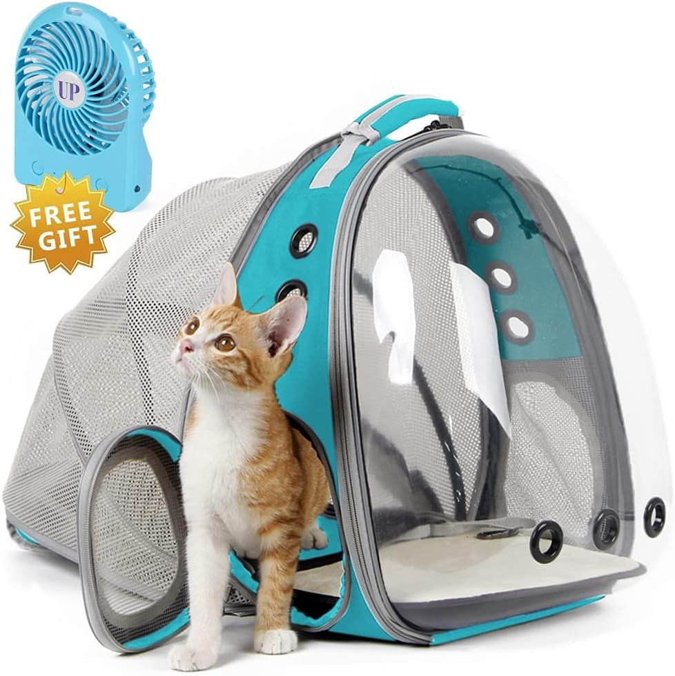 Cat Travel Backpack with Fan, Fit up to 12 Lbs, Space Capsule Astronaut Clear Bubble Window Pet Backpack for Kitten and Small Puppy Green