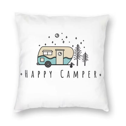 Happy Camping Trailer Camper Throw Pillow Case Home Decorative Custom Square Cushion Cover 40X40Cm Pillowcover for Sofa