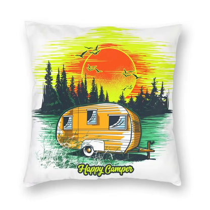 Happy Camping Trailer Camper Throw Pillow Case Home Decorative Custom Square Cushion Cover 40X40Cm Pillowcover for Sofa