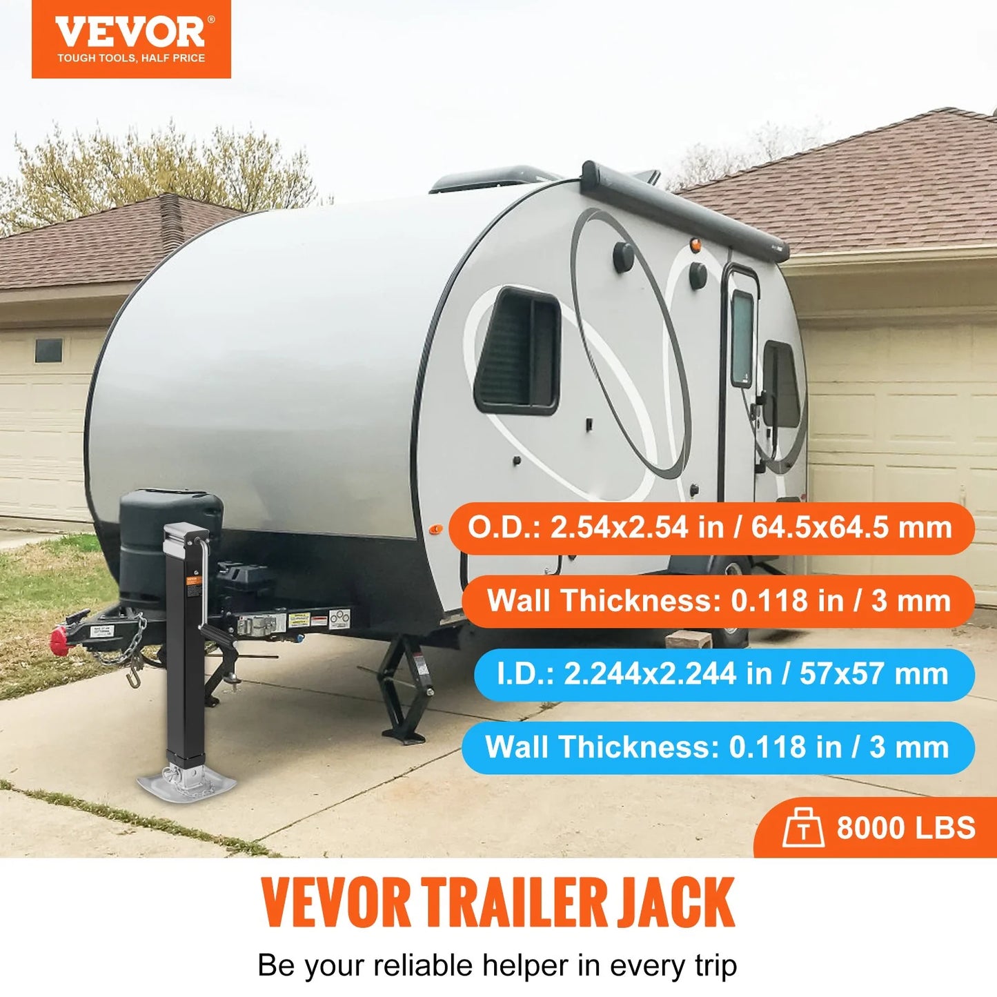 VEVOR Trailer Jack, Trailer Tongue Jack Welding-On 8000 Lb Weight Capacity, Trailer Jack Stand with Handle for Lifting RV Trailer, Horse Trailer, Utility Trailer, Yacht Trailer