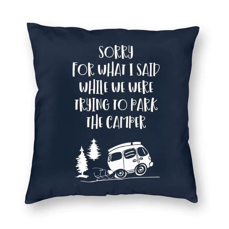 Happy Camping Trailer Camper Throw Pillow Case Home Decorative Custom Square Cushion Cover 40X40Cm Pillowcover for Sofa