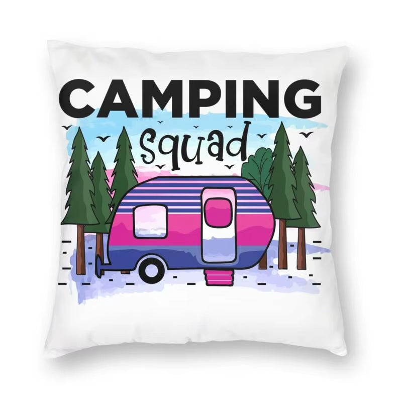 Happy Camping Trailer Camper Throw Pillow Case Home Decorative Custom Square Cushion Cover 40X40Cm Pillowcover for Sofa