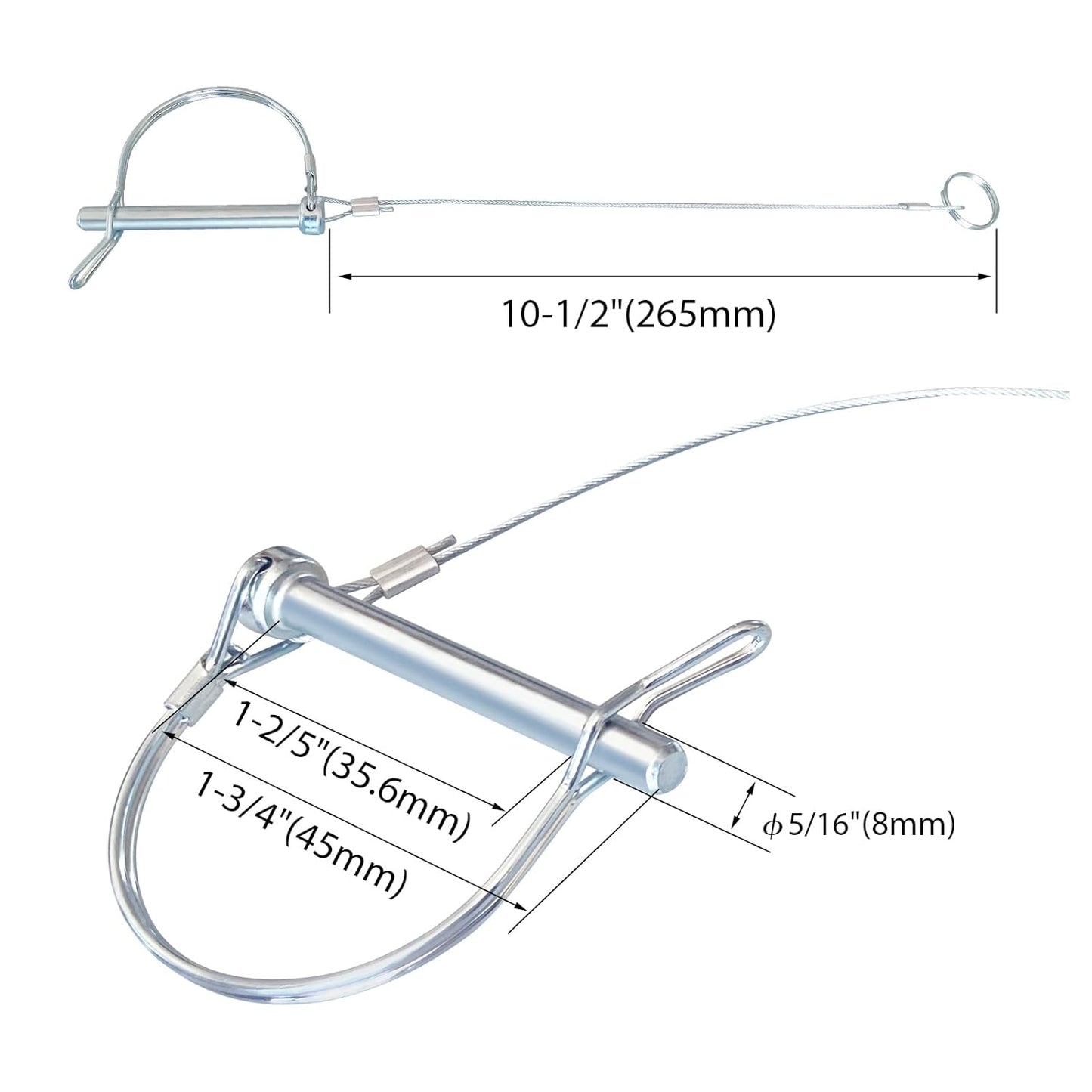 Trailer Coupler Pin 5/16" X 1-3/4" 5Pcs,Prevents Loss with Plastic Coating Tether(11-1/2"), Locking Pin for Trailer and Farm Towing, Trailer Safety Pin.