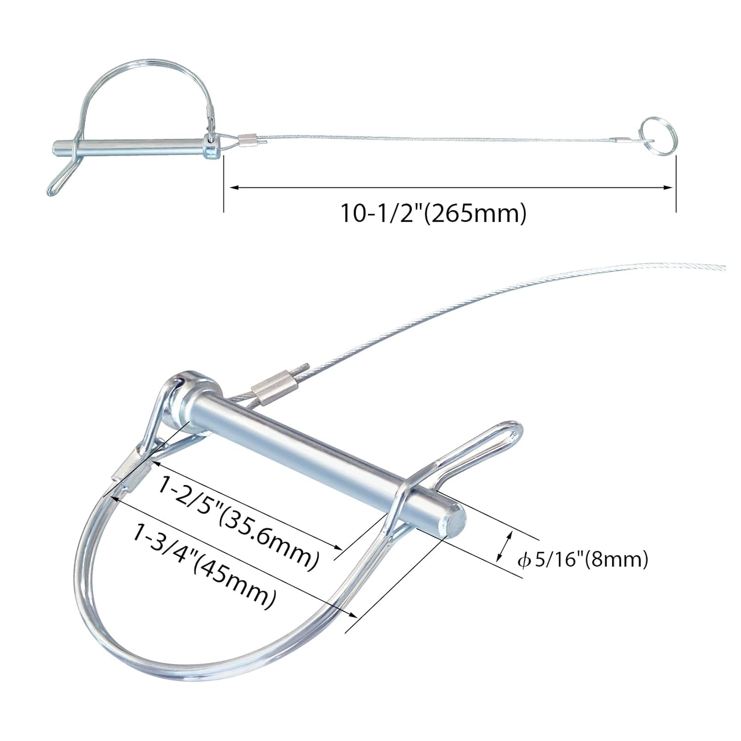 Trailer Coupler Pin 5/16" X 1-3/4" 5Pcs,Prevents Loss with Plastic Coating Tether(11-1/2"), Locking Pin for Trailer and Farm Towing, Trailer Safety Pin.